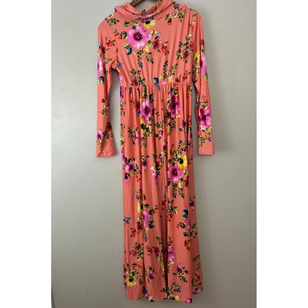 Mother Bee Maternity Maxi Dress Womens Medium Coral Floral Cowl Neck MCRW55